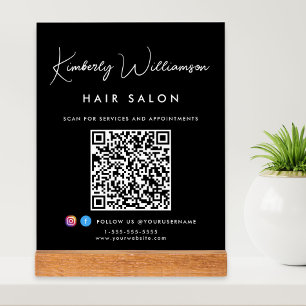 Señal Acrílica Nombre comercial Firma Script QR Código Negro