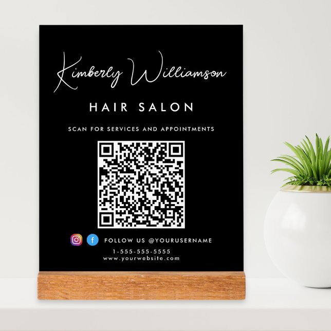 Señal Acrílica Nombre comercial Firma Script QR Código Negro (Subido por el creador)