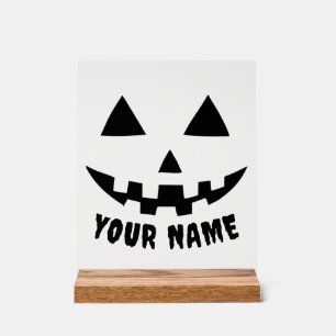 Señal Acrílica Nombre de Halloween de calabaza personalizada Blan