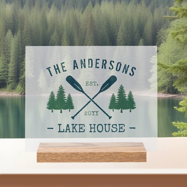 Señal Acrílica Nombre de la familia Lake House Rustic Oars Pine T (Subido por el creador)