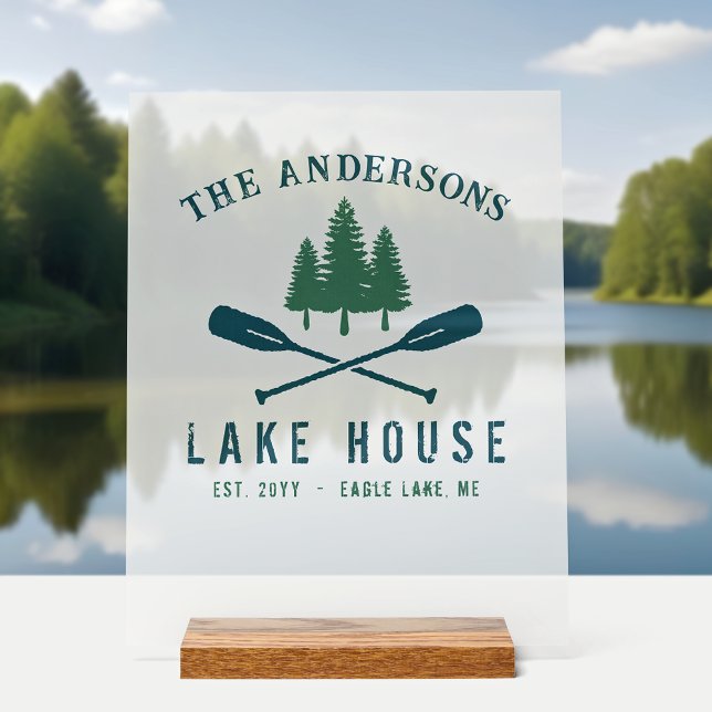 Señal Acrílica Nombre de la familia Lake House Rustic Oars Pine T (Subido por el creador)