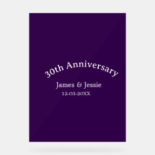 Señal Acrílica nombre fecha aniversario de bodas 30 años simple p