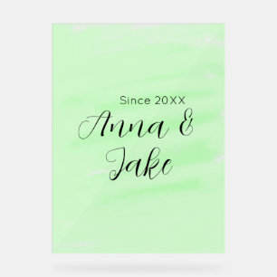 Señal Acrílica Nombre fecha bodas pareja verde acuarela pastel l
