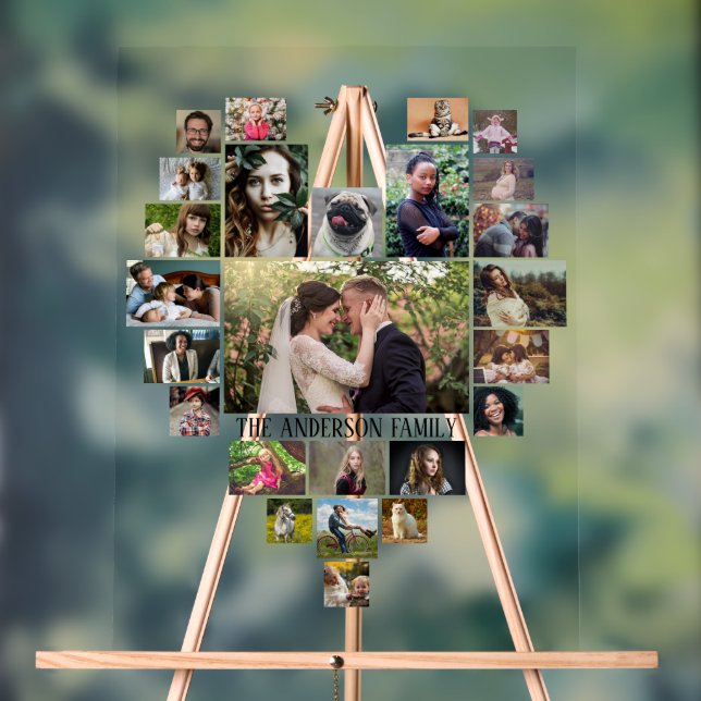 Señal Acrílica Nombre personalizado de Collage de fotos familiar  (Neutral )