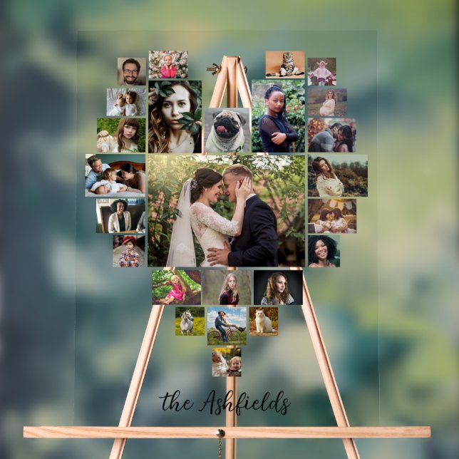 Señal Acrílica Nombre personalizado de Collage de fotos familiar  (Neutral )