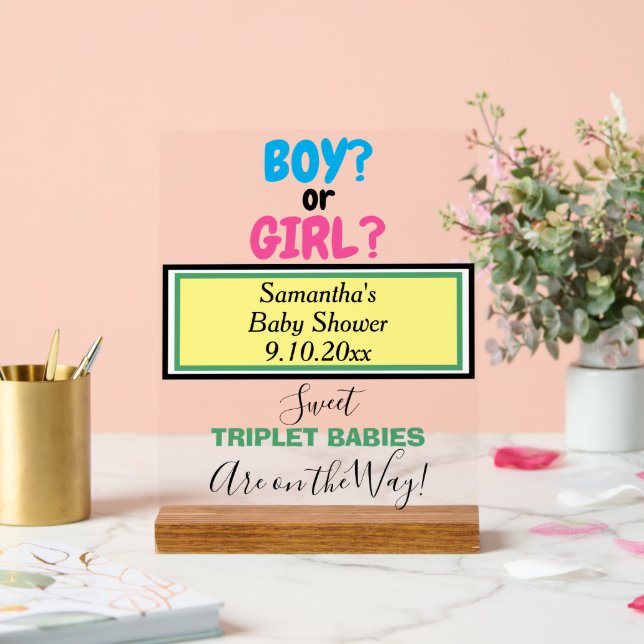 Señal Acrílica NOMBRE verde amarillo rosa azul de Baby Shower par (Boda)