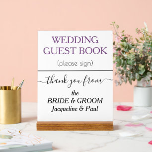 Señal Acrílica NOMBRES DEL Libro De Invitados boda Violeta Polvor