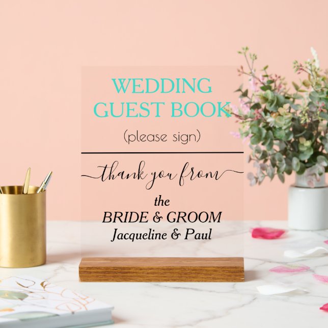 Señal Acrílica NOMBRES DEL Libro De Invitados Turquoise Boda (Boda)