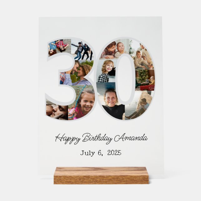 Señal Acrílica Número de collage de fotos 30 - 30 cumpleaños (Anverso)