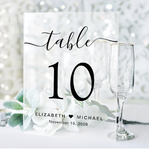 Señal Acrílica Número de mesa de boda con letra elegante escarcha