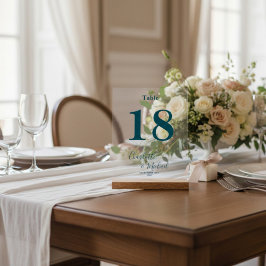 Señal Acrílica Número de mesa de boda elegante azul turquesa prof