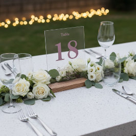Señal Acrílica Número de Mesa de Boda Elegante Rosa Polvoriento