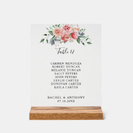 Señal Acrílica Número de Mesa de Boda Flor Rosa Rubor Elegante