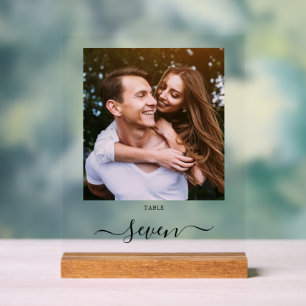 Señal Acrílica Número de mesa de foto con letra negra elegante