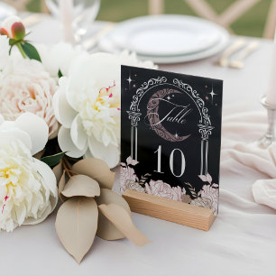Señal Acrílica Número de mesa elegante de luna estrellas florales