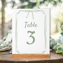 Señal Acrílica Número de mesa verde salvia con lazo simple modern
