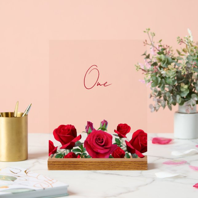 Señal Acrílica Número de tabla Boda de rosas rojas (Boda)