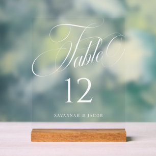 Señal Acrílica Número de tabla Boda de script elegante