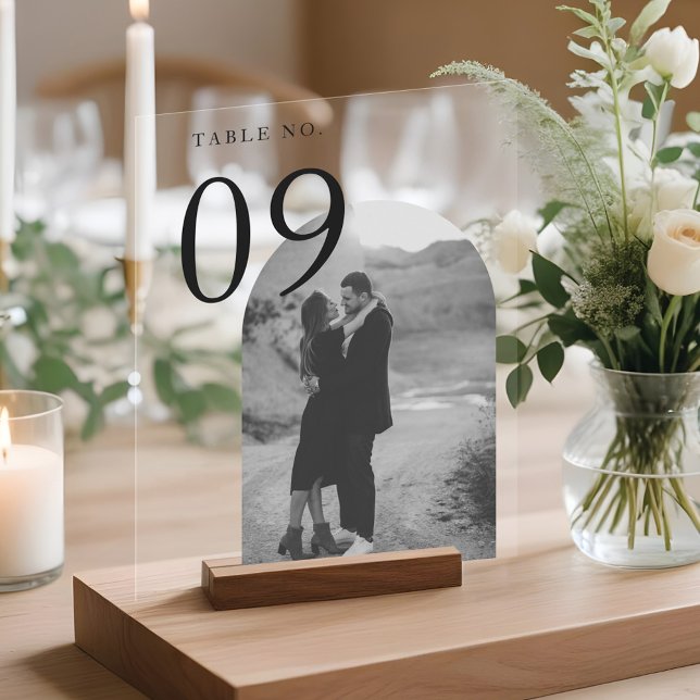 Señal Acrílica Número de tabla de Bodas de fotografía de pareja d (Modern Arch Couple's Photo Wedding Table Number Acrylic Sign)