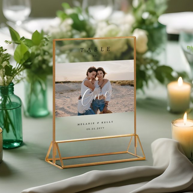 Señal Acrílica Número de tabla de fotos de guión de boda minimo e (Minimal Elegant Wedding Script Photo Table Number Acrylic Sign)