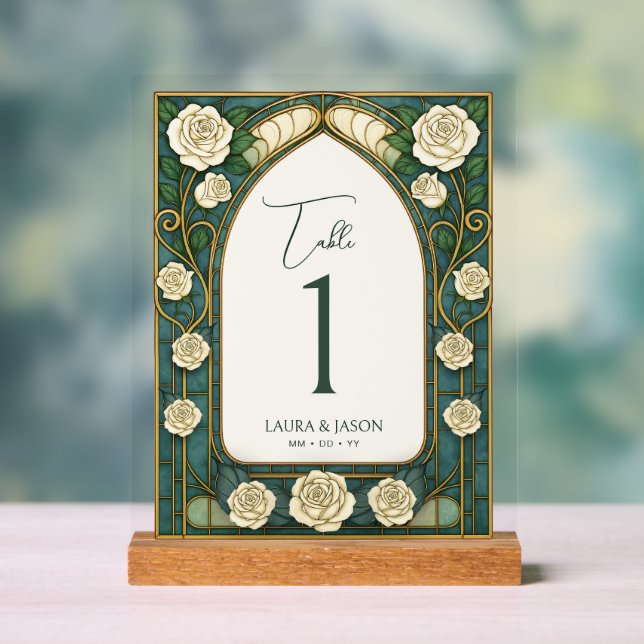 Señal Acrílica Número de tabla del Boda floral de vidrio templado (Neutral )