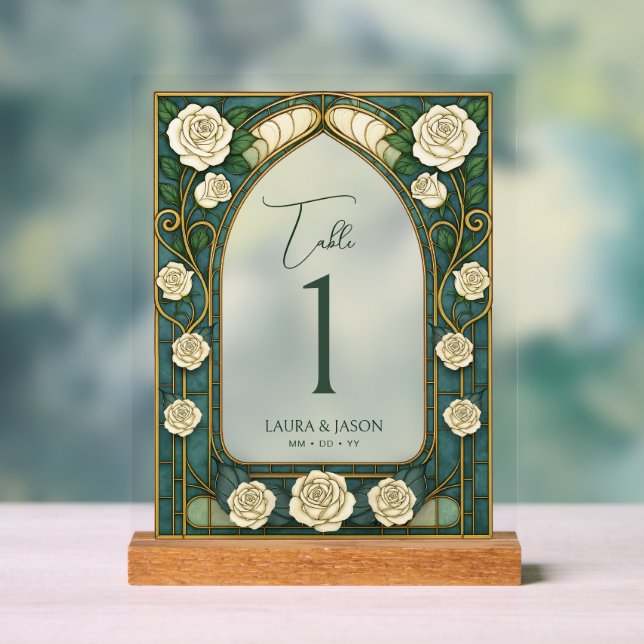 Señal Acrílica Número de tabla del Boda floral de vidrio templado (Neutral )