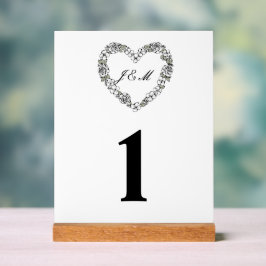 Señal Acrílica Numéro de table acrylique mariage coeur floral