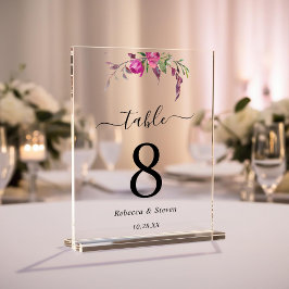 Señal Acrílica números de tabla boda de color morado rosa de moda