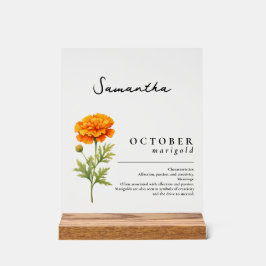 Señal Acrílica Octubre mes de nacimiento Flor Marigold Personaliz