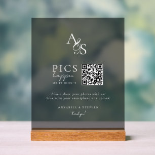 Señal Acrílica ¡Ocurren fotos! Foto, QR-Code, Boda, oscuro