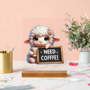 Señal Acrílica Oficina linda necesita oveja de café