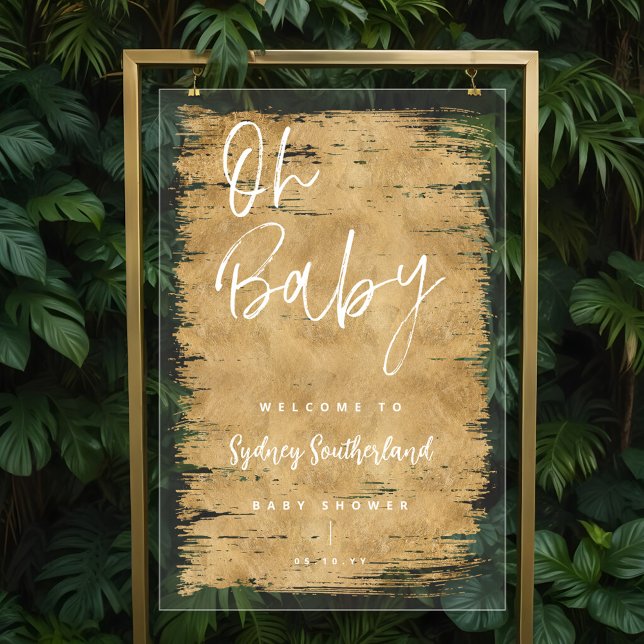 Señal Acrílica Oh Baby Gold Bruske Stroke Script Baby Shower (Oh Baby Gold Brush Stroke Script Baby Shower Acrylic Sign)