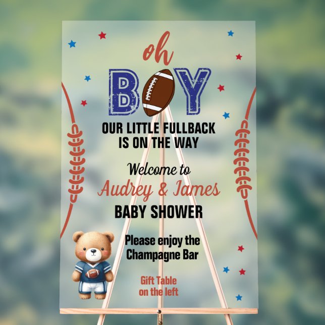 Señal Acrílica Oh Boy Football Theme Baby Shower (Neutral )