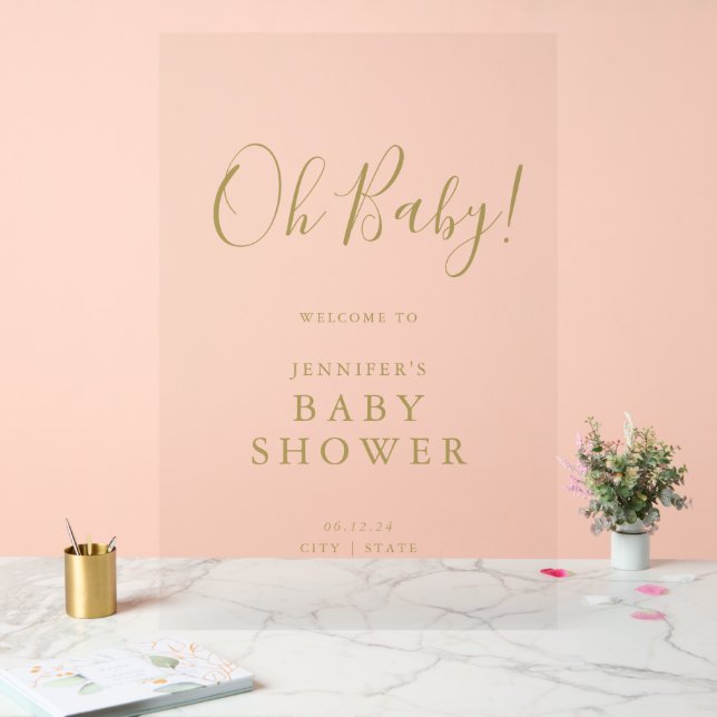 Señal Acrílica ¡Oh, nena! Script Baby Shower Welcome Gold (Boda)