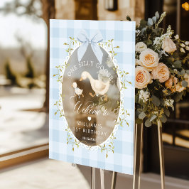 Señal Acrílica One Silly Goose Blue Gingham Birthday Welcome