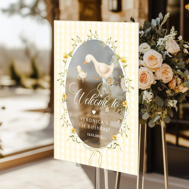 Señal Acrílica One Silly Goose Gingham 1st Birthday Welcome (Subido por el creador)