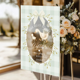 Señal Acrílica One Silly Goose Sage Gingham Birthday Welcome