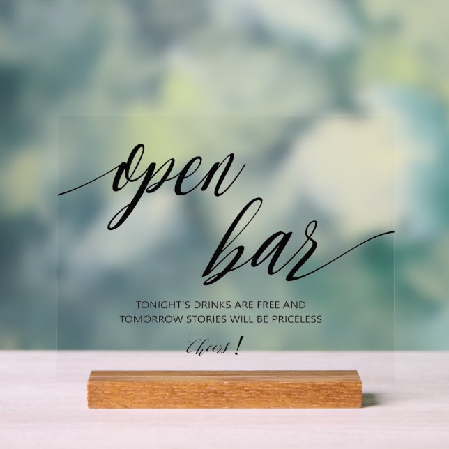 Señal Acrílica Open Bar Wedding  (Neutral )
