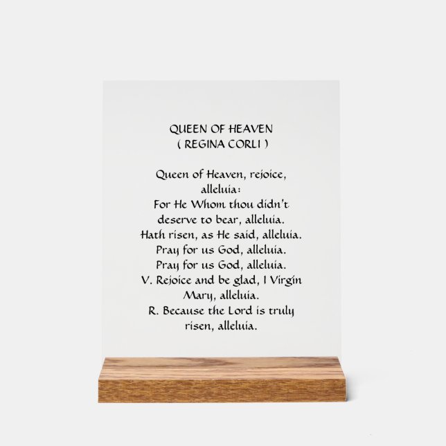 Señal Acrílica Oración de la Reina del Cielo ( Regina Coeli ) (Anverso)