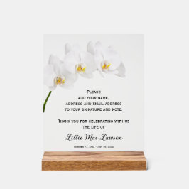 Señal Acrílica Orchids Celebration of Life Guest Book