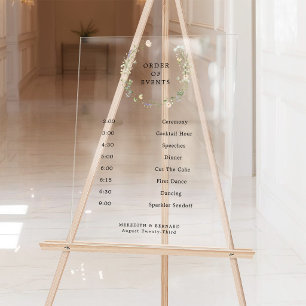 Señal Acrílica Orden de Eventos de Boda con Flores Silvestres Rús
