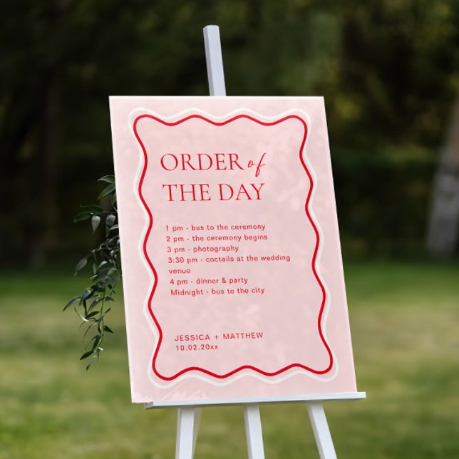 Señal Acrílica Orden del día del Boda rojo y rosado ondulado (Subido por el creador)