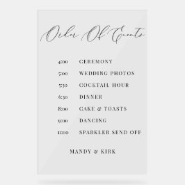 Señal Acrílica Order of Events Wedding Sign Minimalist Timeline 