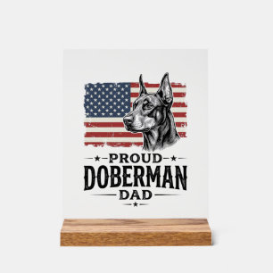 Señal Acrílica Orgulloso padre Doberman bandera vintage diseño ve