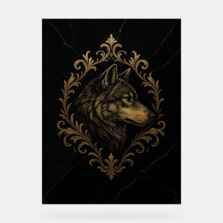 Señal Acrílica Ornamentaler Goldener Wolf 