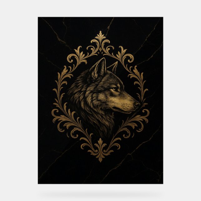Señal Acrílica Ornamentaler Goldener Wolf  (Anverso)