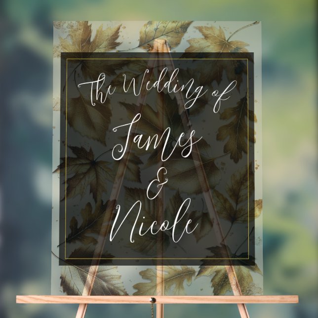 Señal Acrílica Oro deja almendra Beige & Glam negro Boda de otoño (Neutral )