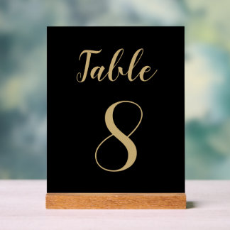 Señal Acrílica Oro Negro Simple Moderno Número de Tabla Cuta