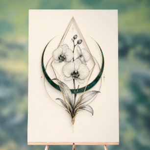 Señal Acrílica Orquídea Celestial Geométrica Oro Acrílico Premium