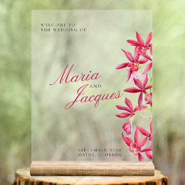 Señal Acrílica Orquídea de joyas rojas boda de acuarela floral